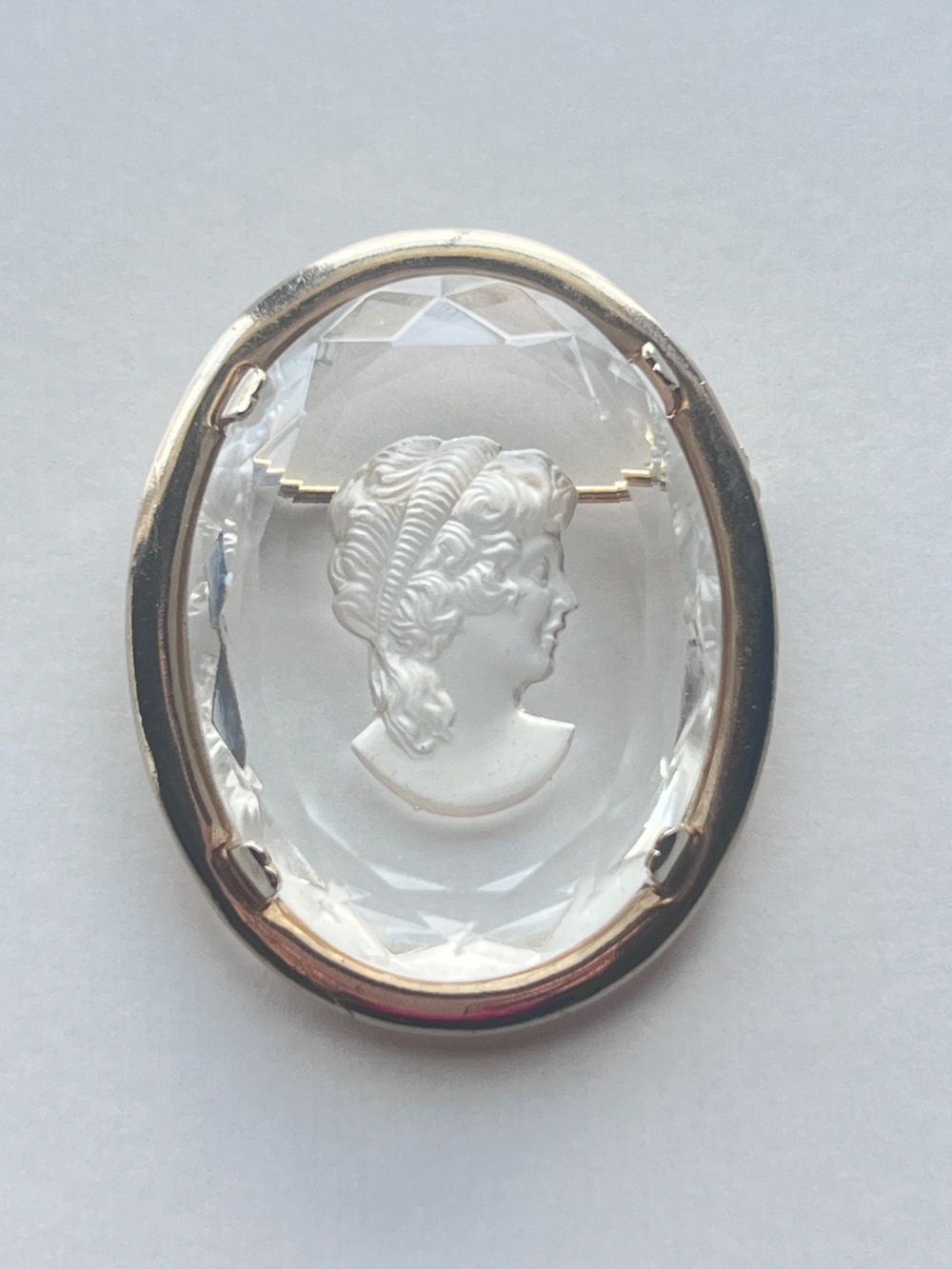 Vintage Warner Cameo Brooch Reverse-Carved Glass Regency-style Woman’s Profile
